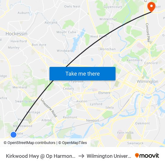 Kirkwood Hwy @ Op Harmony Rd to Wilmington University map