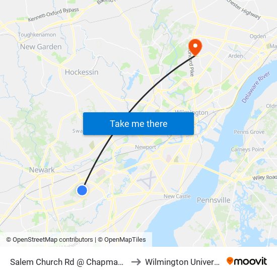 Salem Church Rd @ Chapman Rd to Wilmington University map