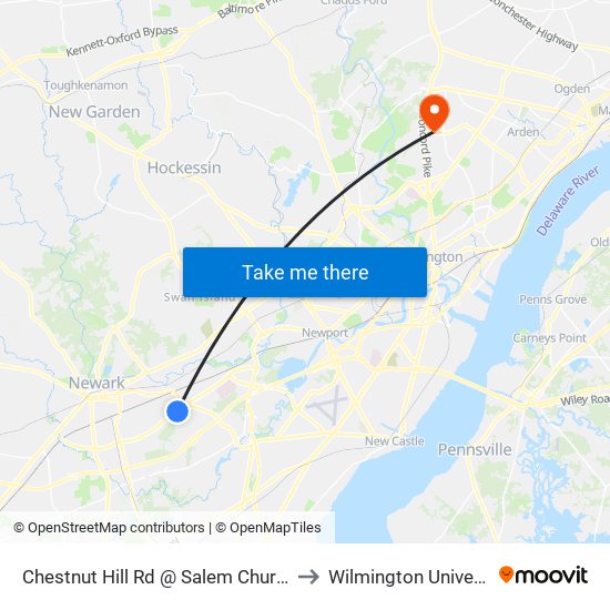 Chestnut Hill Rd @ Salem Church Rd to Wilmington University map