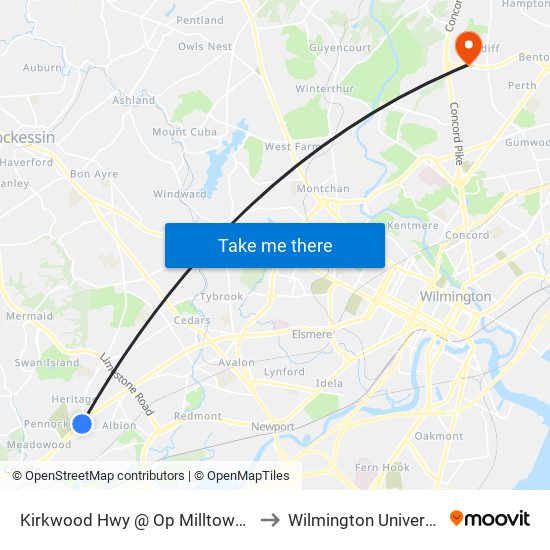 Kirkwood Hwy @ Op Milltown Rd to Wilmington University map