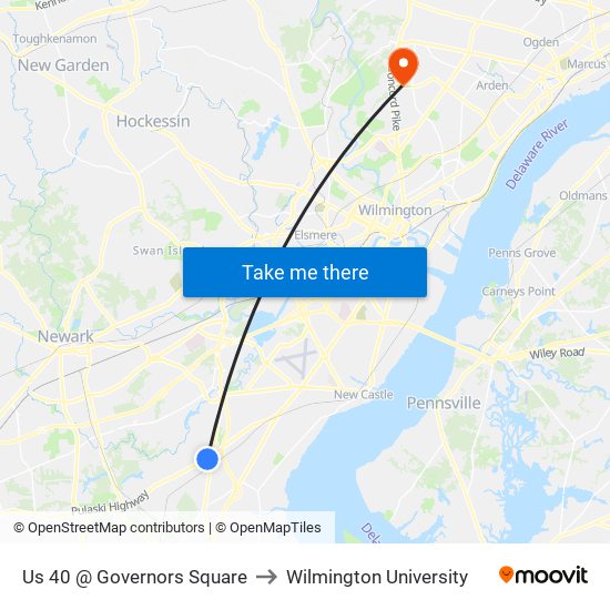 Us 40 @ Governors Square to Wilmington University map