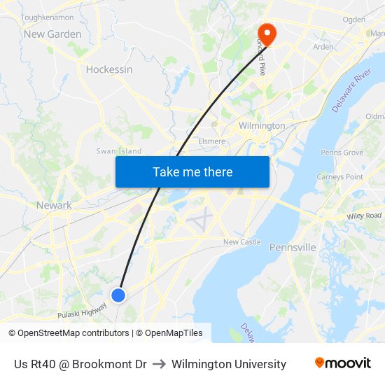 Us Rt40 @ Brookmont Dr to Wilmington University map