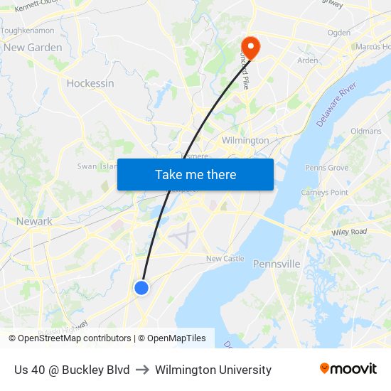 Us 40 @ Buckley Blvd to Wilmington University map