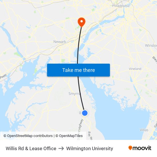 Willis Rd & Lease Office to Wilmington University map