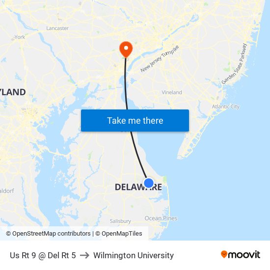 Us Rt 9 @ Del Rt 5 to Wilmington University map