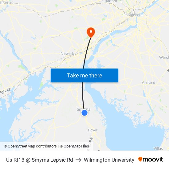 Us Rt13 @ Smyrna Lepsic Rd to Wilmington University map