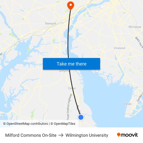 Milford Commons On-Site to Wilmington University map