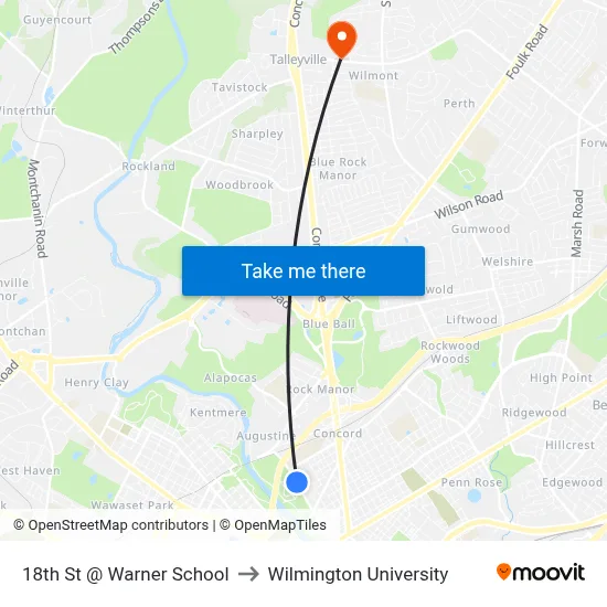 18th St @ Warner School to Wilmington University map