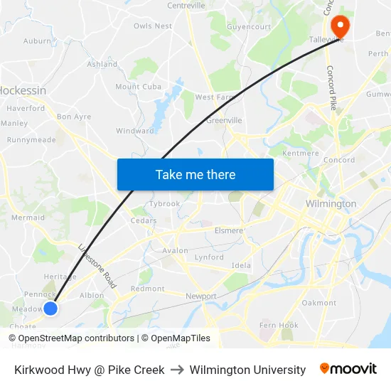 Kirkwood Hwy @ Pike Creek to Wilmington University map