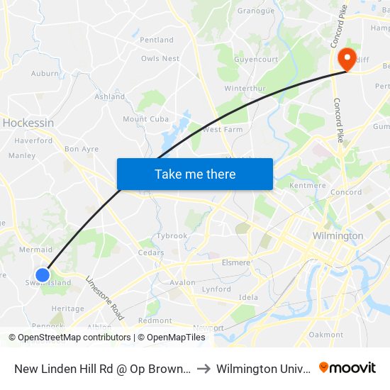 New Linden Hill Rd @ Op Brownstone Pl to Wilmington University map