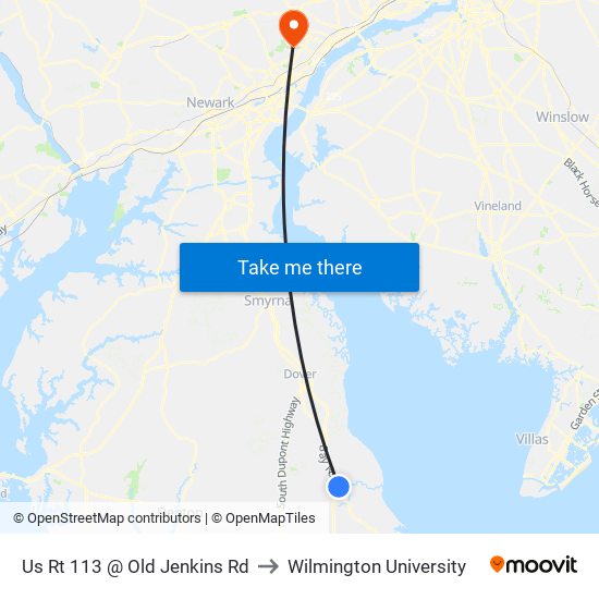 Us Rt 113 @ Old Jenkins Rd to Wilmington University map