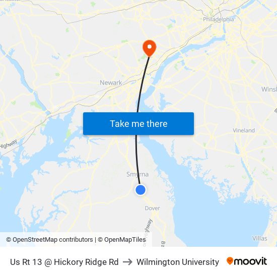 Us Rt 13 @ Hickory Ridge Rd to Wilmington University map