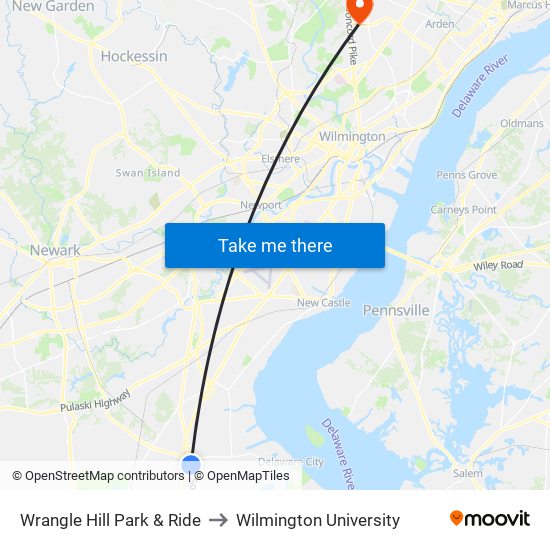 Wrangle Hill Park & Ride to Wilmington University map