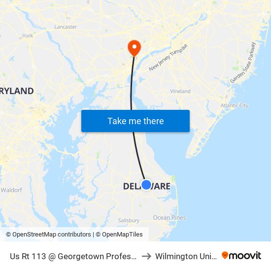Us Rt 113 @ Georgetown Professional Plaza to Wilmington University map