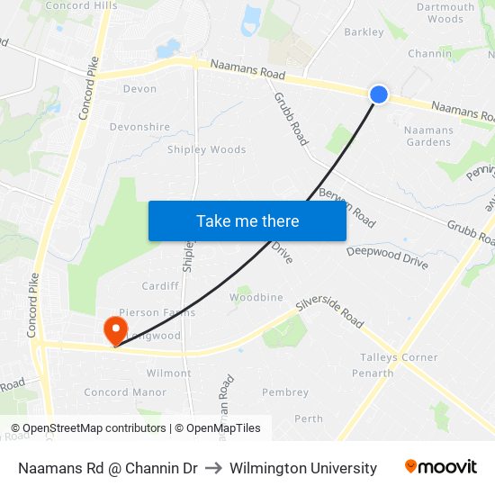 Naamans Rd @ Channin Dr to Wilmington University map