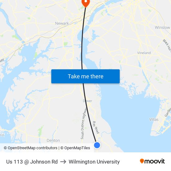 Us 113 @ Johnson Rd to Wilmington University map