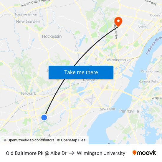 Old Baltimore Pk @ Albe Dr to Wilmington University map