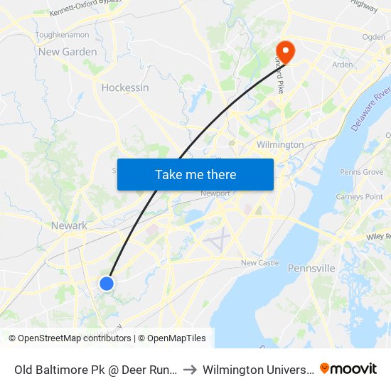 Old Baltimore Pk @ Deer Run Dr to Wilmington University map