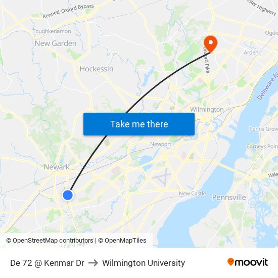 De 72 @ Kenmar Dr to Wilmington University map