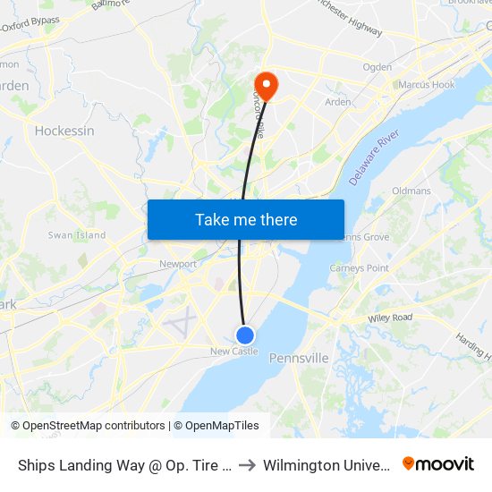 Ships Landing Way @ Op. Tire Rack to Wilmington University map