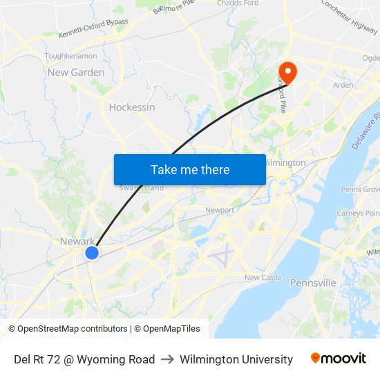 Del Rt 72 @ Wyoming Road to Wilmington University map