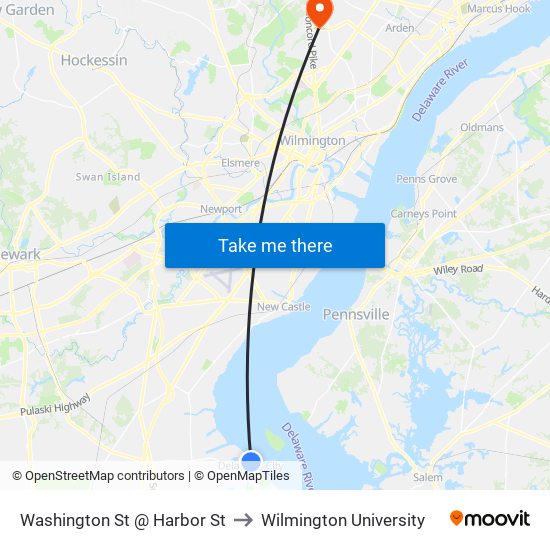 Washington St @ Harbor St to Wilmington University map