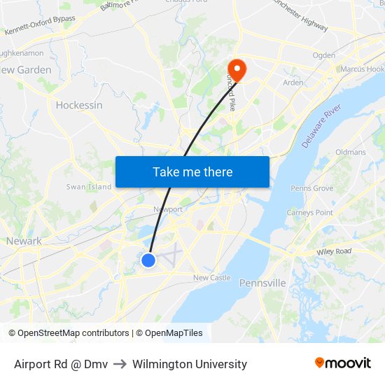 Airport Rd @ Dmv to Wilmington University map