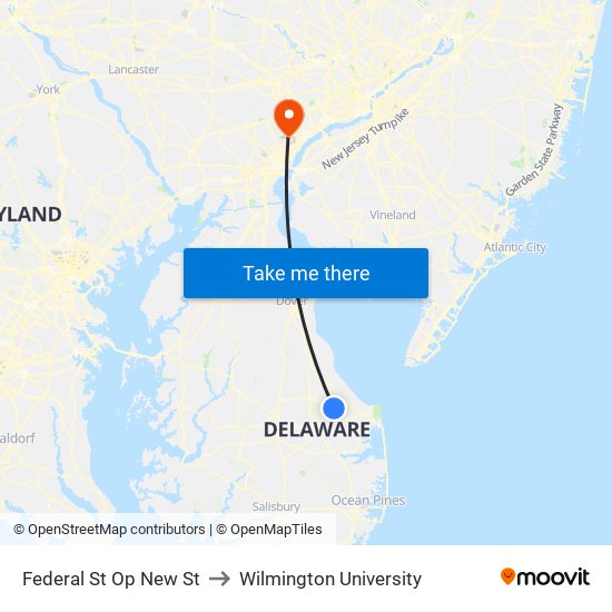 Federal St Op New St to Wilmington University map