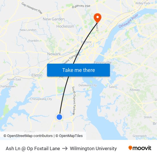 Ash Ln @ Op Foxtail Lane to Wilmington University map