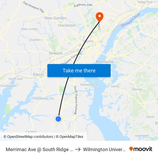 Merrimac Ave @ South Ridge Ave to Wilmington University map