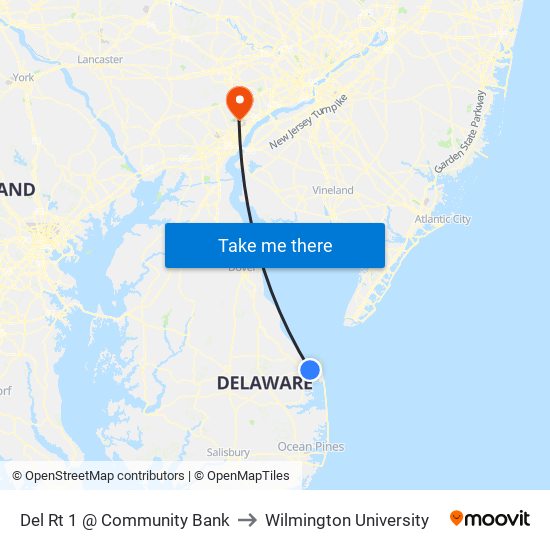 Del Rt 1 @ Community Bank to Wilmington University map