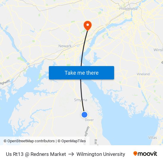 Us Rt13 @ Redners Market to Wilmington University map