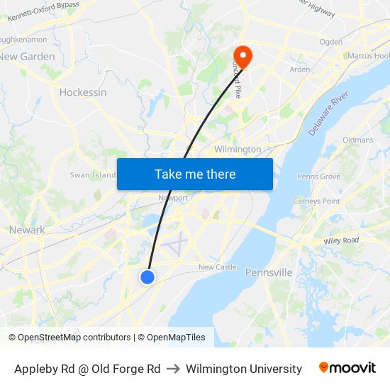 Appleby Rd @ Old Forge Rd to Wilmington University map