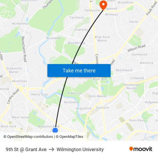 9th St @ Grant Ave to Wilmington University map
