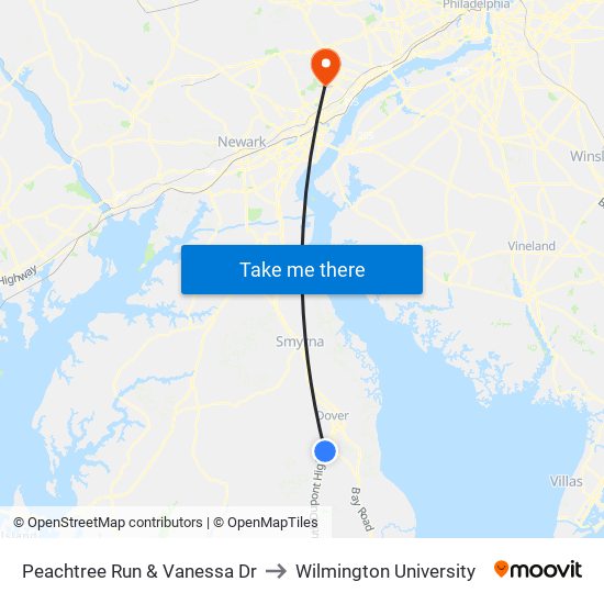 Peachtree Run & Vanessa Dr to Wilmington University map