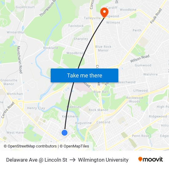 Delaware Ave @ Lincoln St to Wilmington University map