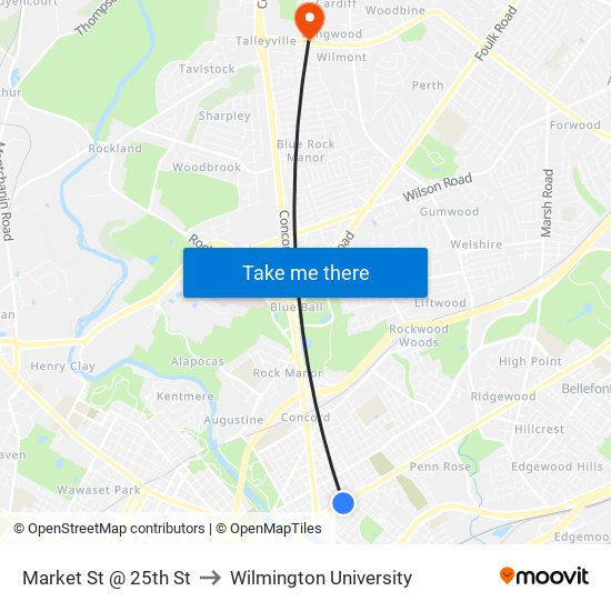 Market St @ 25th St to Wilmington University map