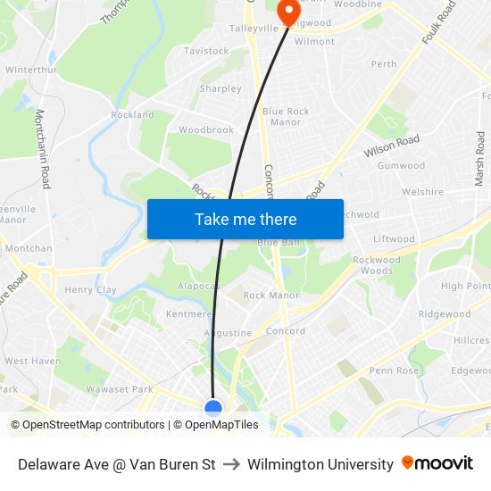 Delaware Ave @ Van Buren St to Wilmington University map