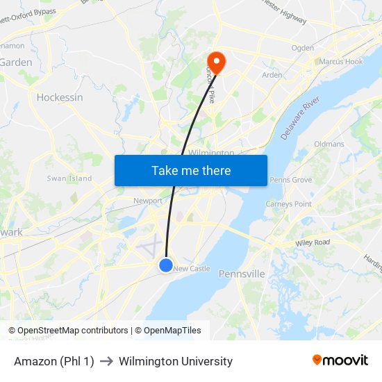 Amazon (Phl 1) to Wilmington University map