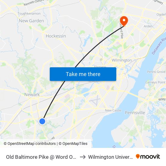 Old Baltimore Pike @ Word Of Life to Wilmington University map