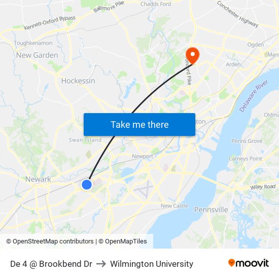 De 4 @ Brookbend Dr to Wilmington University map