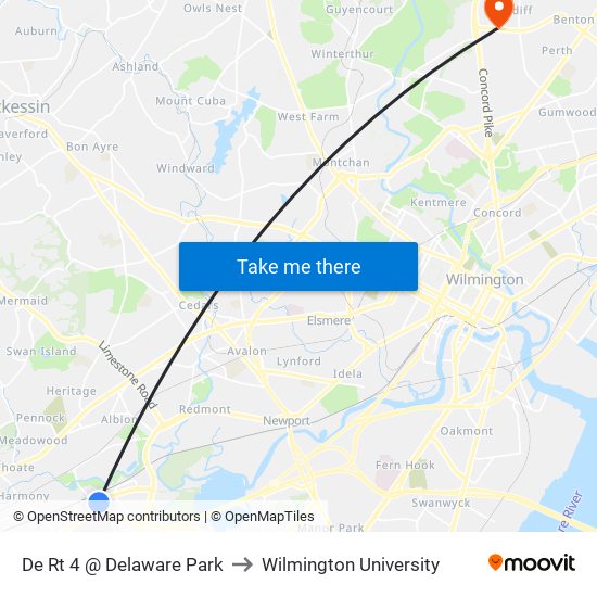 De Rt 4 @ Delaware Park to Wilmington University map