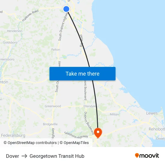 Dover to Georgetown Transit Hub map