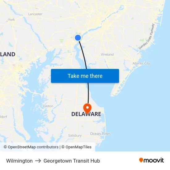 Wilmington to Georgetown Transit Hub map