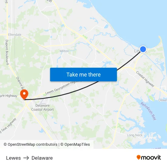 Lewes to Delaware map