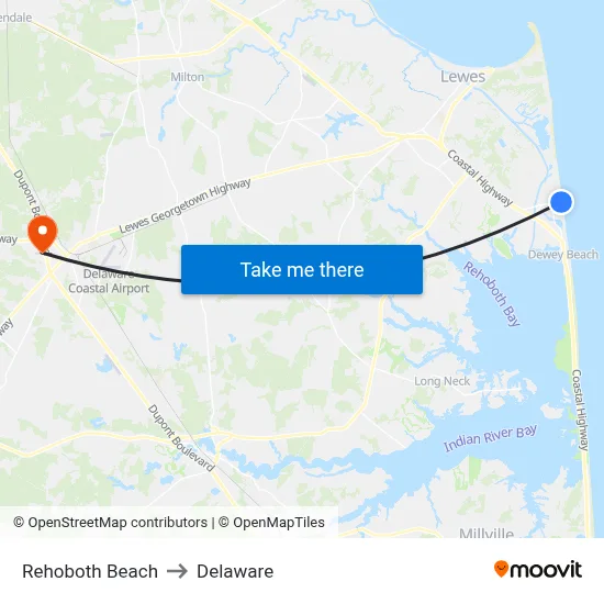 Rehoboth Beach to Delaware map