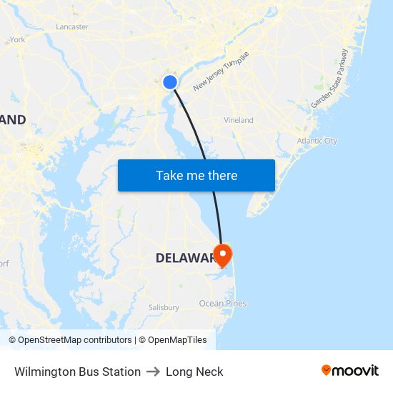 Wilmington Bus Station to Long Neck map