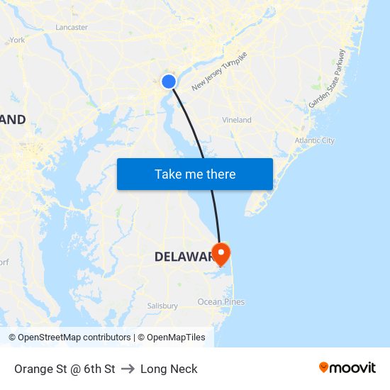 Orange St @ 6th St to Long Neck map