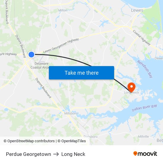 Perdue Georgetown to Long Neck map