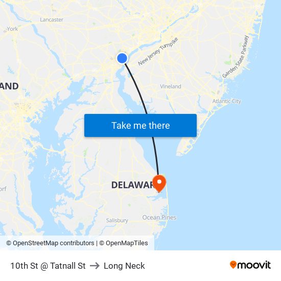 10th St @ Tatnall St to Long Neck map